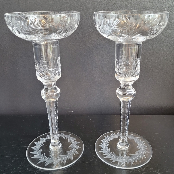 Herend Stamped Signed Hand-cut Crystal Candlestick  Holders Made in Hungary - Picture 1 of 10